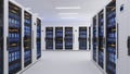 Shot of Data Center With Multiple Rows of Fully Operational Server Racks. Modern Telecommunications,Data center cooling,server