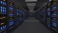 Shot of Data Center With Multiple Rows of Fully Operational Server Racks. Modern Telecommunications,Data center cooling,server Royalty Free Stock Photo