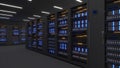 Shot of Data Center With Multiple Rows of Fully Operational Server Racks. Modern Telecommunications,Data center cooling,server