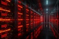 Shot of Data Center With Multiple Rows of Fully Operational Server Racks. Neural network ai generated Royalty Free Stock Photo
