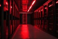 Shot of Data Center With Multiple Rows of Fully Operational Server Racks. Neural network ai generated Royalty Free Stock Photo
