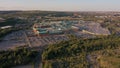 Aerial vertical reveal of the M1 and Meadowhall in Sheffield, South Yorkshire