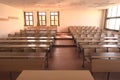 Shot of an empty university classroom due to measures taken regarding covid 19 Royalty Free Stock Photo