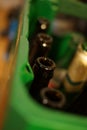 A shot of empy glass bottles ready to be recycled.