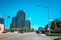 ArtPrize - Grand Rapids, MI /USA - October 8th 2016: Shot of entering downtown Grand Rapids Michigan from Fulton Street on the wes