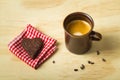 Shot of espresso with healthy paleo heart chia seed cookie