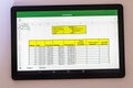 Shot of an excel sheet on tablet screen showing bank loan amortization table. Finance Royalty Free Stock Photo