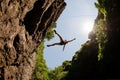 Shot of the falling female climber from below Royalty Free Stock Photo