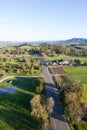 View from above a country round in California in the morning hours