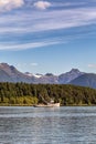 Shot of fishing boat anchored in harbour in Sitka