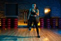 Shot of fit young woman doing jump aerobic exercises at gym. Aerobic and fitness exercises. Royalty Free Stock Photo