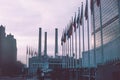 Shot of the flags of the United Nations Headquarters, Manhattan, New York City, USA