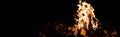 Shot of flame and logs in camp fire in darkness in the night Royalty Free Stock Photo