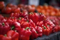 shot of fresh red peppers displayed at a farmers market Royalty Free Stock Photo