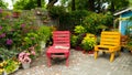 Shot of furniture made of pallets. Innovative and environmentally friendly way to decorate the yard