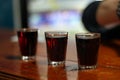 Shot glasses full - drinking glasses with alcohol Royalty Free Stock Photo