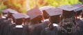 Shot of graduation hats during commencement success graduates of the university, Concept education congratulation