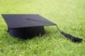 Shot of graduation hats on the grass, concept during commencement success graduates of the university,Concept education congratula Royalty Free Stock Photo