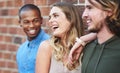 Good friends, good vibes. Shot of a group of friends having fun outdoors over the weekend. Royalty Free Stock Photo