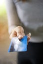 Shot of hand of woman passing a payment credit card Royalty Free Stock Photo