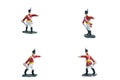 4 in 1 shot of handmade tin soldiers with sword on the white background