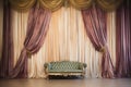 shot of hanging curtain drapes used as vintage-style backdrops