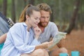 Shot happy couple camping on nature Royalty Free Stock Photo