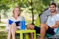 shot happy couple camping on nature Royalty Free Stock Photo