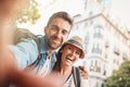 Travel creates meaningful relationships. Shot of a happy couple taking a selfie while out in a foreign country.