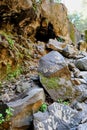 Shot of hiking trail with hand paints on the stones