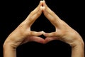 Shot of a human doing Hakini mudra isolated black background.