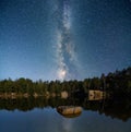 Lake at night with milky way reflection on water Royalty Free Stock Photo