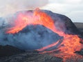 Shot of lava erupting at the volcano - Natural disaster