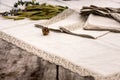 Shot of linen towels, tablecloths, napkins with lace trim Royalty Free Stock Photo