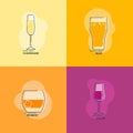 Shot liquor, whiskey and wineglass beer, champagne line art in flat style. Restaurant alcoholic illustration for celebration Royalty Free Stock Photo