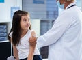 That wasn't so bad. Shot of a little girl getting a vaccination by a doctor in a hospital. Royalty Free Stock Photo