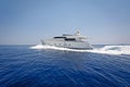 Luxury motor yacht cruising the Aegean sea Royalty Free Stock Photo