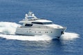 Luxury motor yacht cruising the Aegean sea Royalty Free Stock Photo