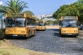 Shot of Madeira Funchal Bus Stop Three Busses at the end of their lines waiting