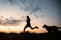 Shot of a male running and training with the dog Royalty Free Stock Photo