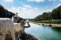 Shot of marble statues of the Fountain of Venus and Adonis, Campania, Italy