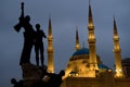 Shot of the  Martyrs' monument in front of the Mohammad Al-Amin Mosque, Beirut, Lebanon Royalty Free Stock Photo