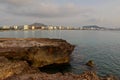 Shot of Mediterranean seascape, Majorca island, seaside of Cala Millor resort, Balearic Islands Royalty Free Stock Photo