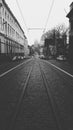 Shot in the middle of a tram line at Rue de la Regence street Brussels Belgium