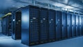 Shot of Modern Data Center With Multiple Rows of Operational Server Racks. Modern High-Tech Databa Royalty Free Stock Photo