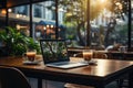 A shot of a modern workspace with a laptop and a coffee cup Royalty Free Stock Photo