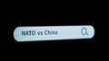 Shot of monitor screen. Pixel screen with animated search bar, keywords NATO vs China typed in, browser bar with Royalty Free Stock Photo