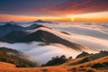 Mountain cloud and foggy at morning time with orange sky, sunrise beautiful landscape Royalty Free Stock Photo