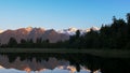 Shot of mt cook and the reflections on matheson lake in nz Royalty Free Stock Photo