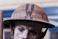 A chief warden helmet on display from world war 2, UK.